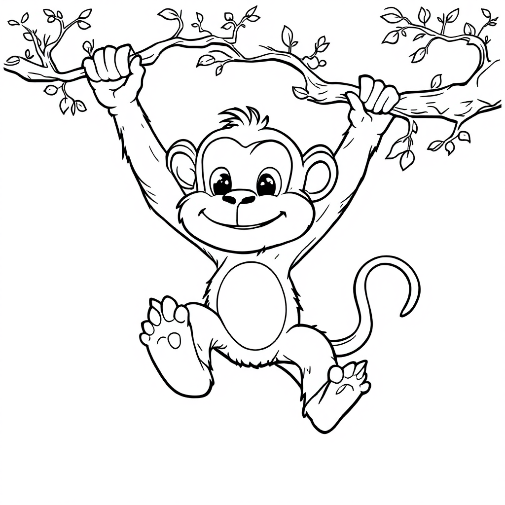 Animals - Monkey Swing Coloring Page (Free) | ColorFun