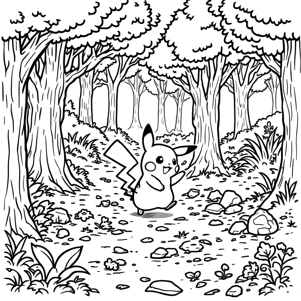Pikachu - Pikachu in the Forest Coloring Page (Free) | ColorFun