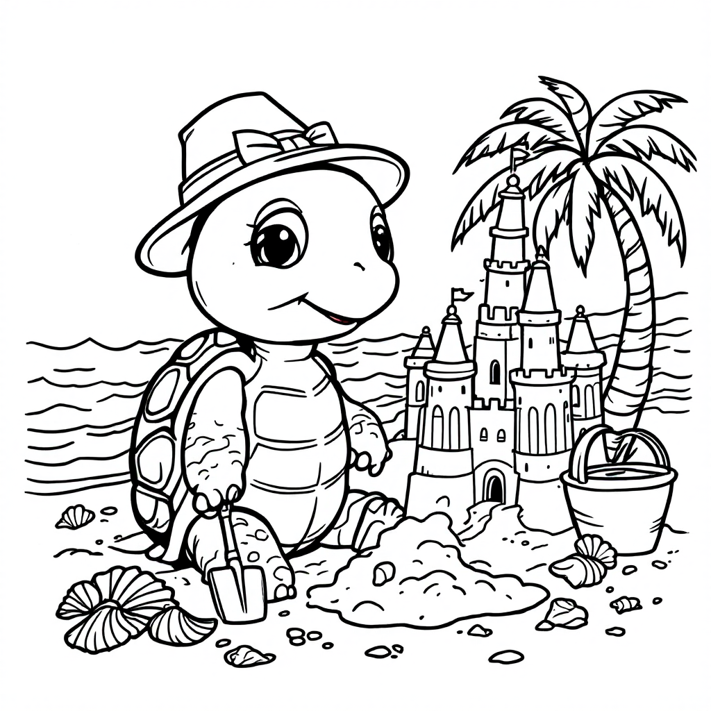 Turtles - Sandcastle Fun Coloring Page (Free) | ColorFun